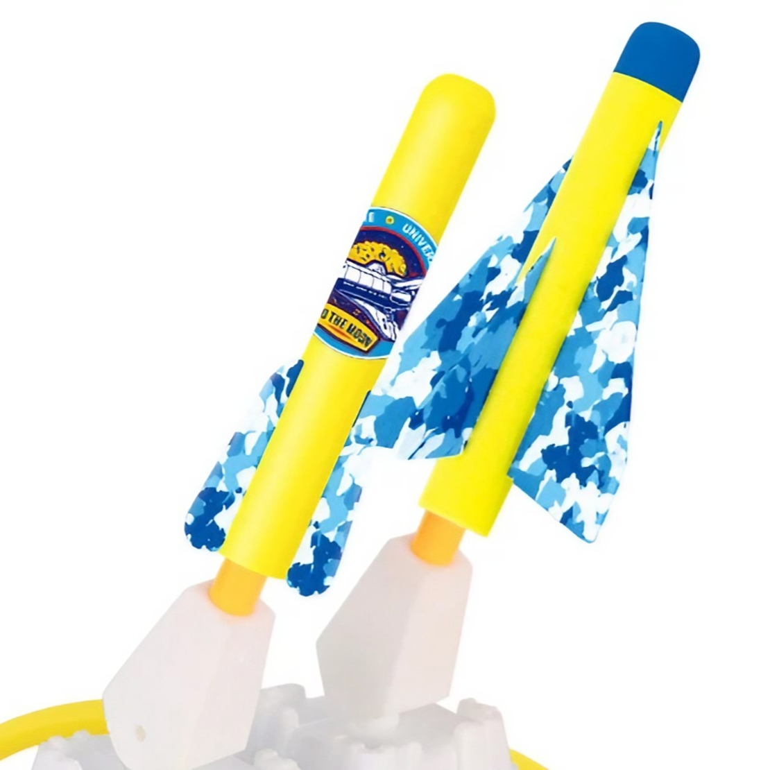 Jucarie pentru Copii, Flippy, Lansator de Rachete cu Piciorul, Doua Lansatoare, 4 Rachete Fara Lumini, 2 Aircrafts, 33x25x27 cm, Galben-Albastru