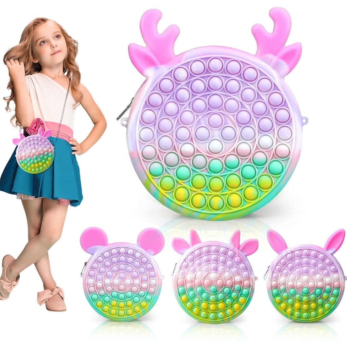 Jucarie antistres din silicon Flippy, Pop it Now and Flip It ,Geanta ,Multicolor