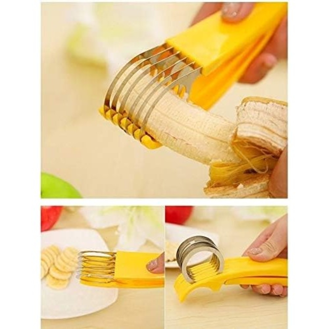 Feliator pentru Alimente, Flippy, Accesoriu pentru Bucatarie, Cutit pentru Legume si Fructe, Model Banana, Ergonomic, 17.5x5x4 cm, Galben