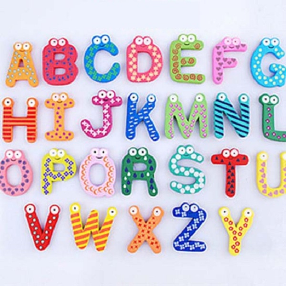 Set 26 Magneti de Frigider pentru Copii, Flippy, Model Alfabet A-Z, Figurine Amuzante, din Lemn, Multicolor