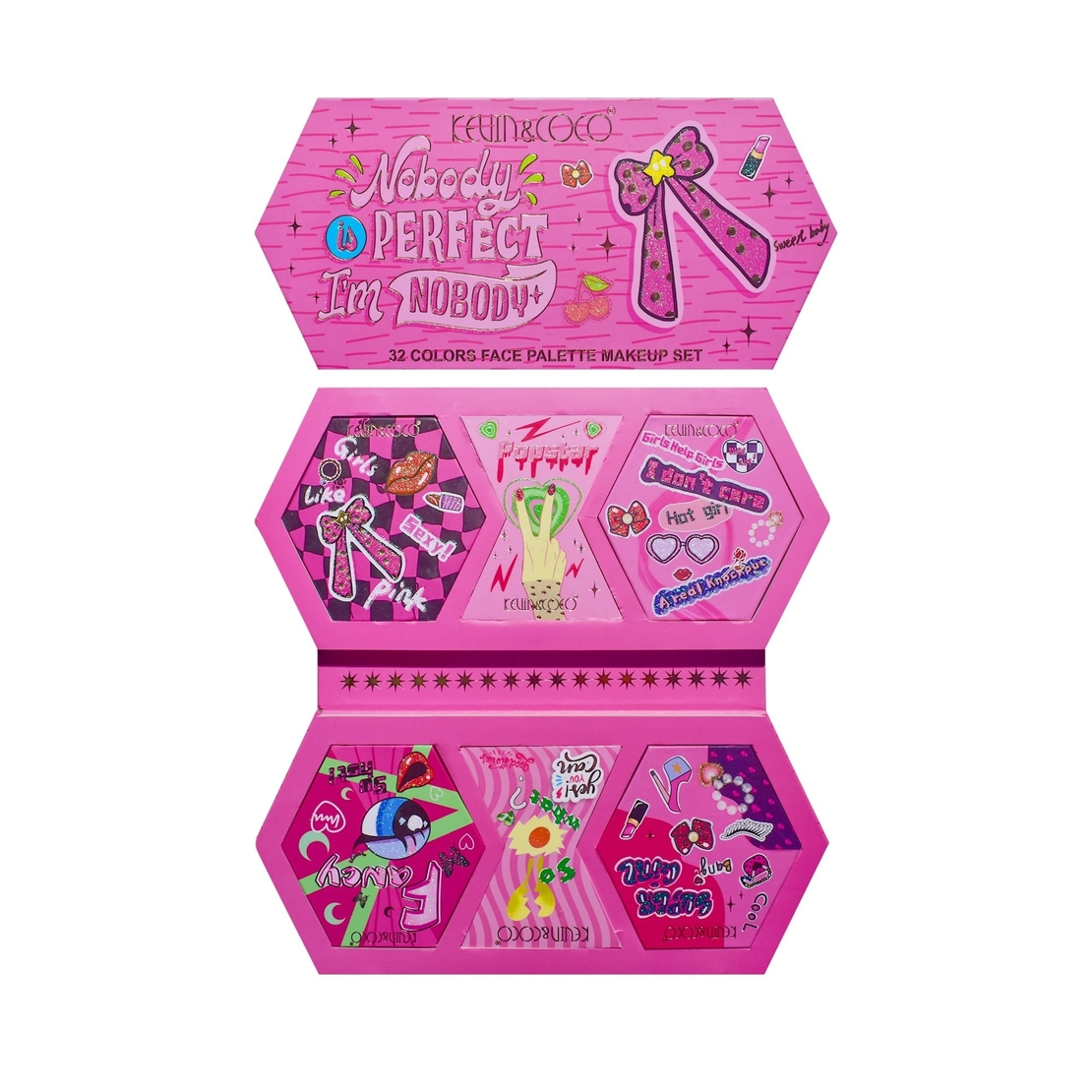 Trusa de Machiaj, KEVIN & COCO, Nobody is Perfect, I am Nobody, 32 culori, 29 x 23.5 x 3 cm