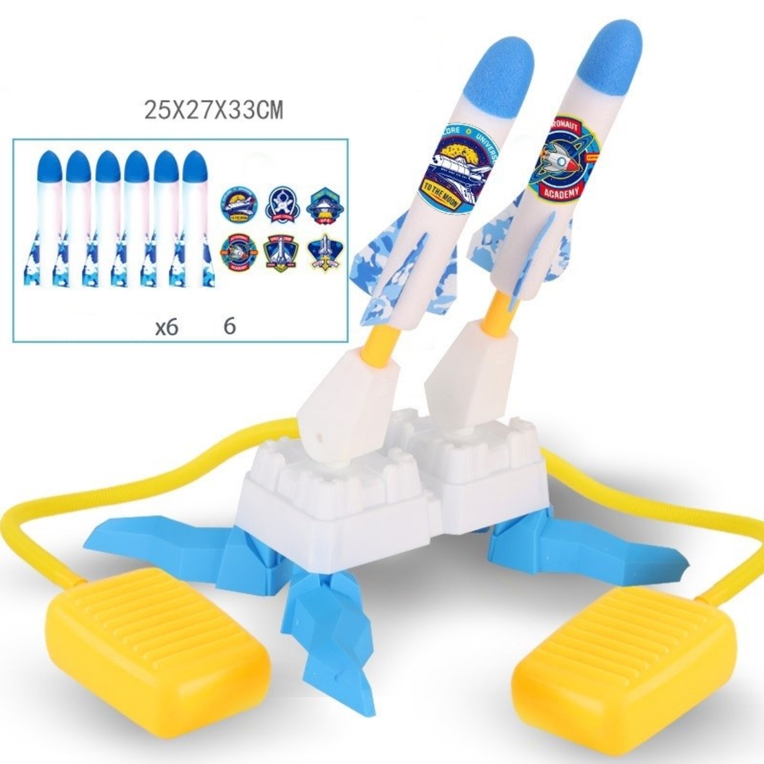 Jucarie pentru Copii, Flippy, Lansator de Rachete cu Piciorul, Doua Lansatoare, 6 Rachete Fara Lumini, 33x25x27 cm, Alb-Albastru