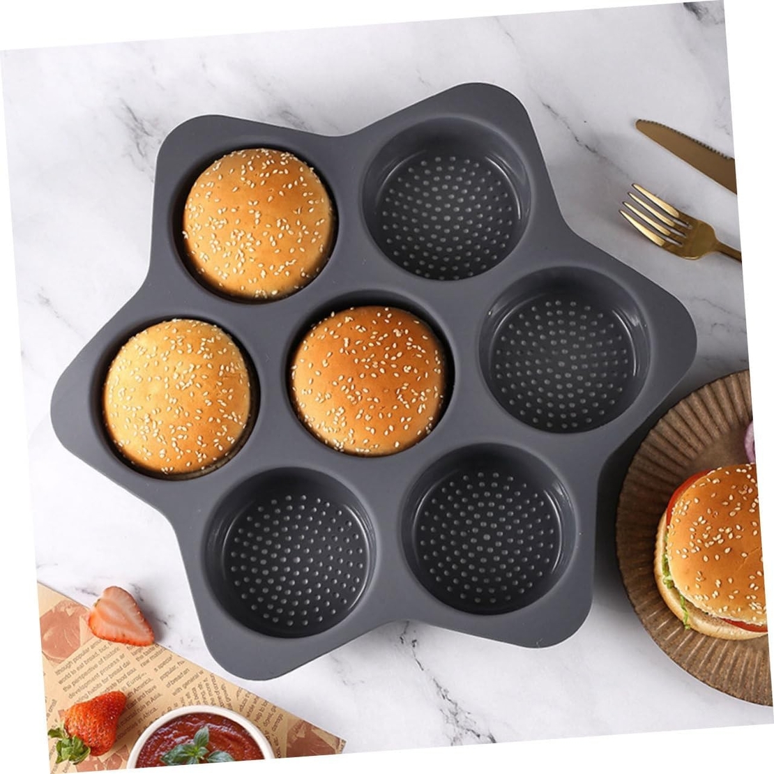 Forme de Silicon pentru Copt, Flippy, 7 Forme Rotiunde, pentru Burgeri si Prajituri, 38.5 x 4 cm, Negru