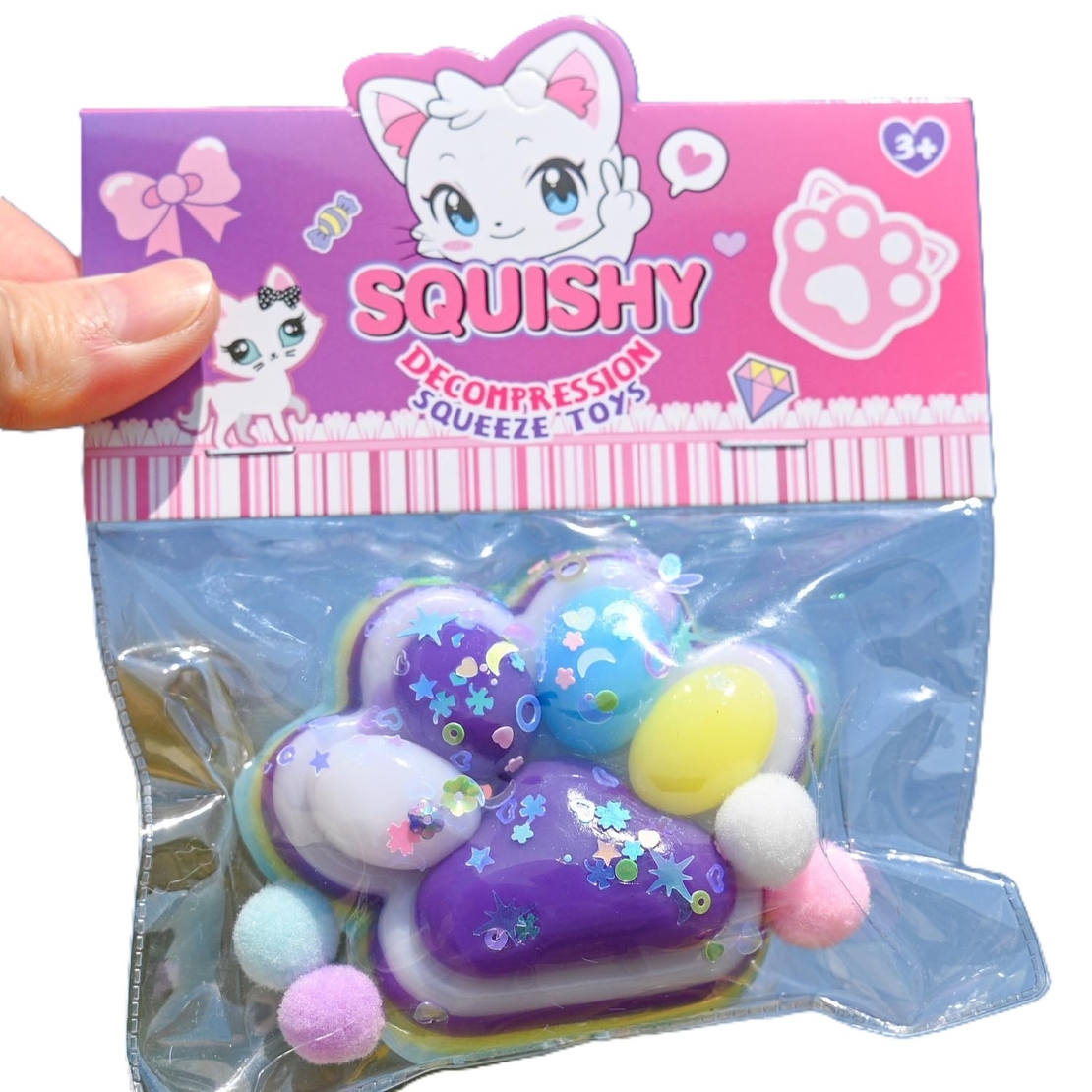 Jucarie Antistres Squishy, Flippy, Labuta de Pisica Squeeze Toys, cu Revenire Lenta, 7.5 cm, Model 270513, Multicolor