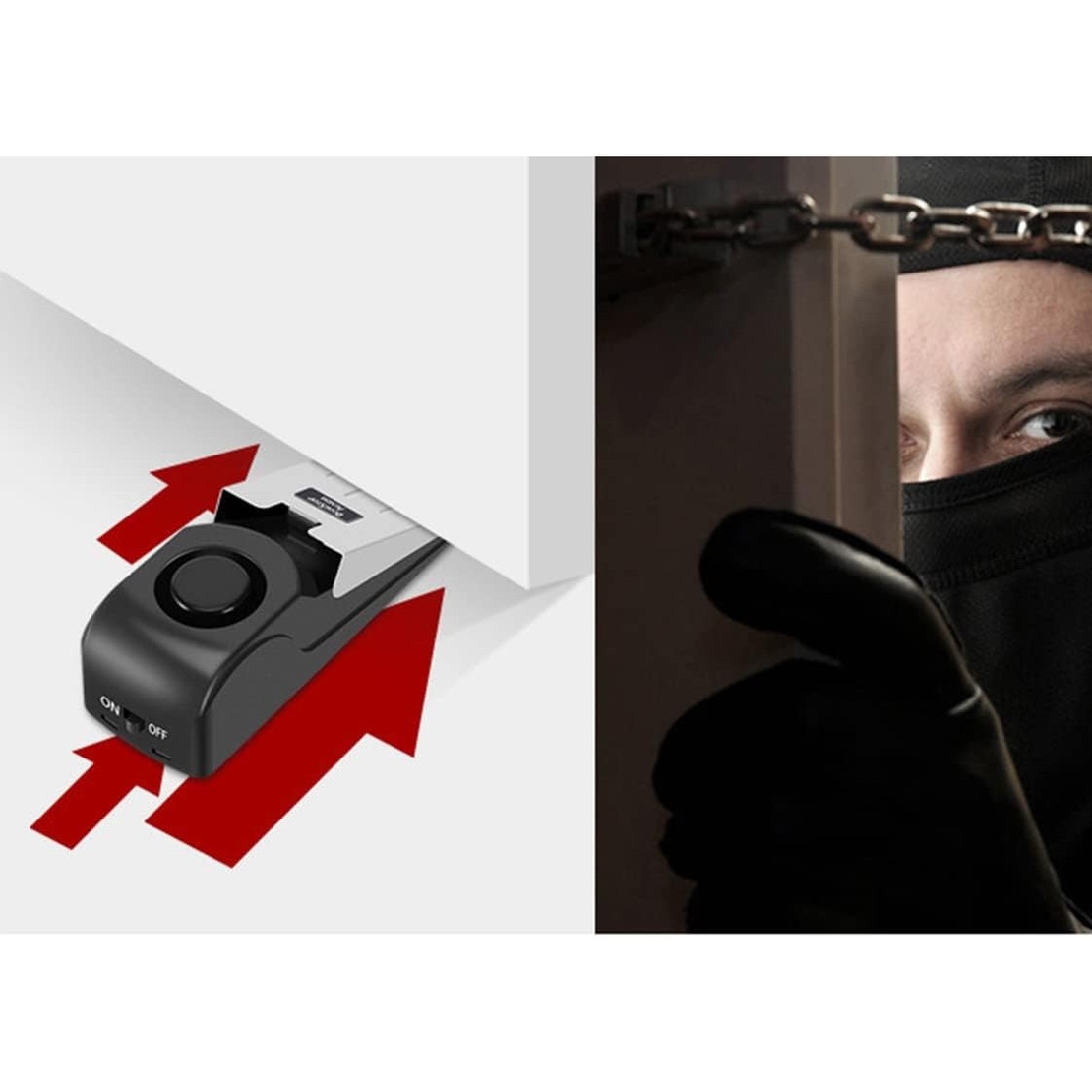 Opritor pentru Usa cu Alarma, Flippy, 120DB, cu Baterii, cu 3 Trepte de Sensibilitate, Antialunecare, Buton ON-OFF, 14x4.5x4 cm, Negru