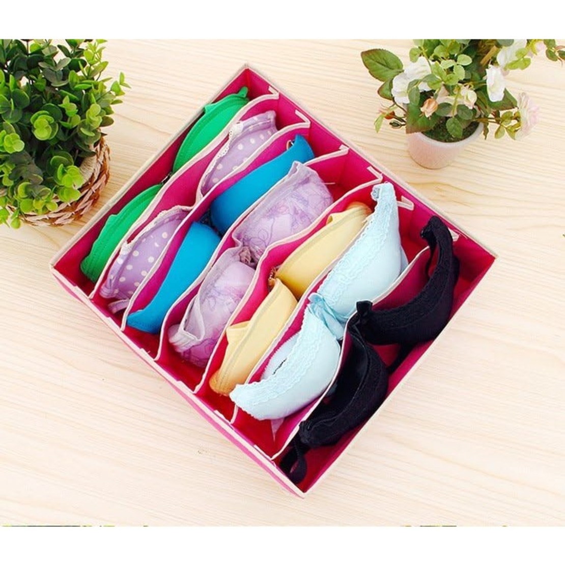 Cutie De Depozitare, Flippy, Pentru Lenjerie, Sosete Si Sutiene, Material Textil, 7 Compartimente, 32 x 32 x 10 cm, Culoare Roz