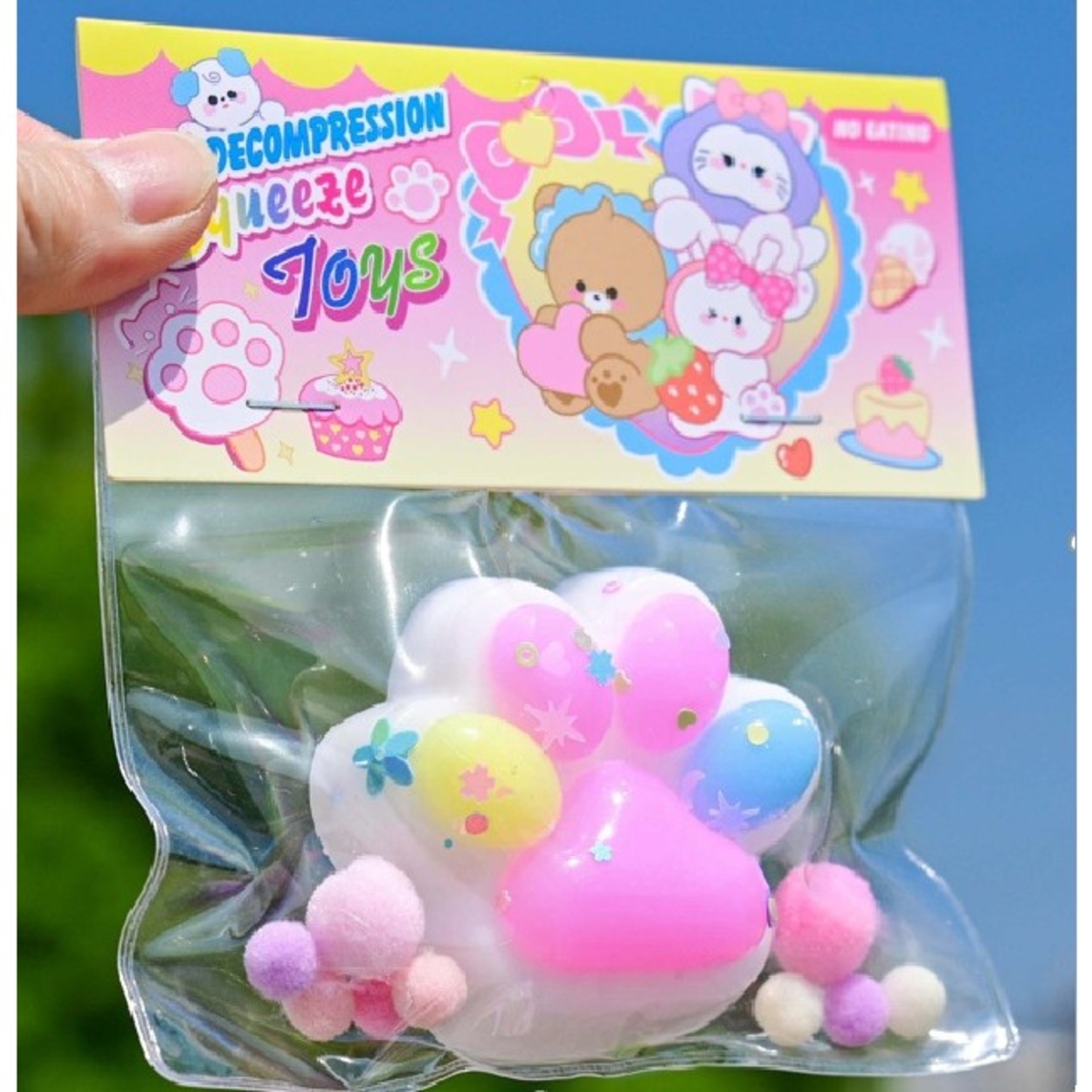 Jucarie Antistres Squishy, Flippy, cu Revenire Lenta, Labuta de Pisica Pufoasa, 7.5 cm, Ambalaj Transparent, Model 27056, Multicolor