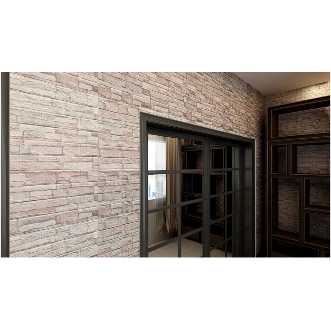 Set 10 Stickere de Perete, Flippy, Autoadezive, 70 x 77 cm, 2.5 mm Grosime, Suprafata Acoperita 5.3 mp, din PVC, Model Piatra, Bej