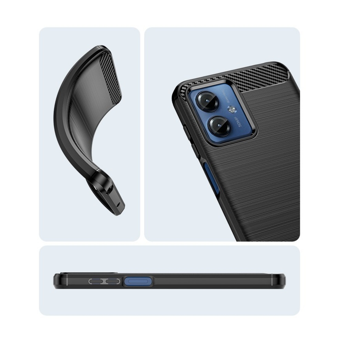Husa de Protectie pentru Motorola Moto G14, Flippy, Protectie 360, din TPU cu element de Carbon, Anti Alunecare, 1.8 mm, Negru