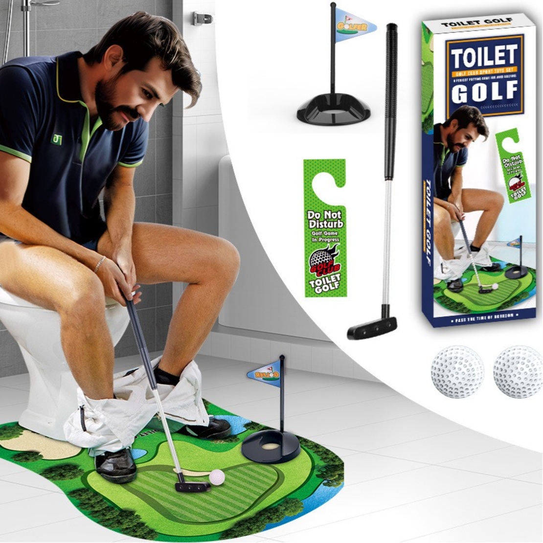 Covoras de Baie, Flippy, Model Teren de Golf, Interactiv, +14 Ani, din PVC, 80 x 69 cm, Verde