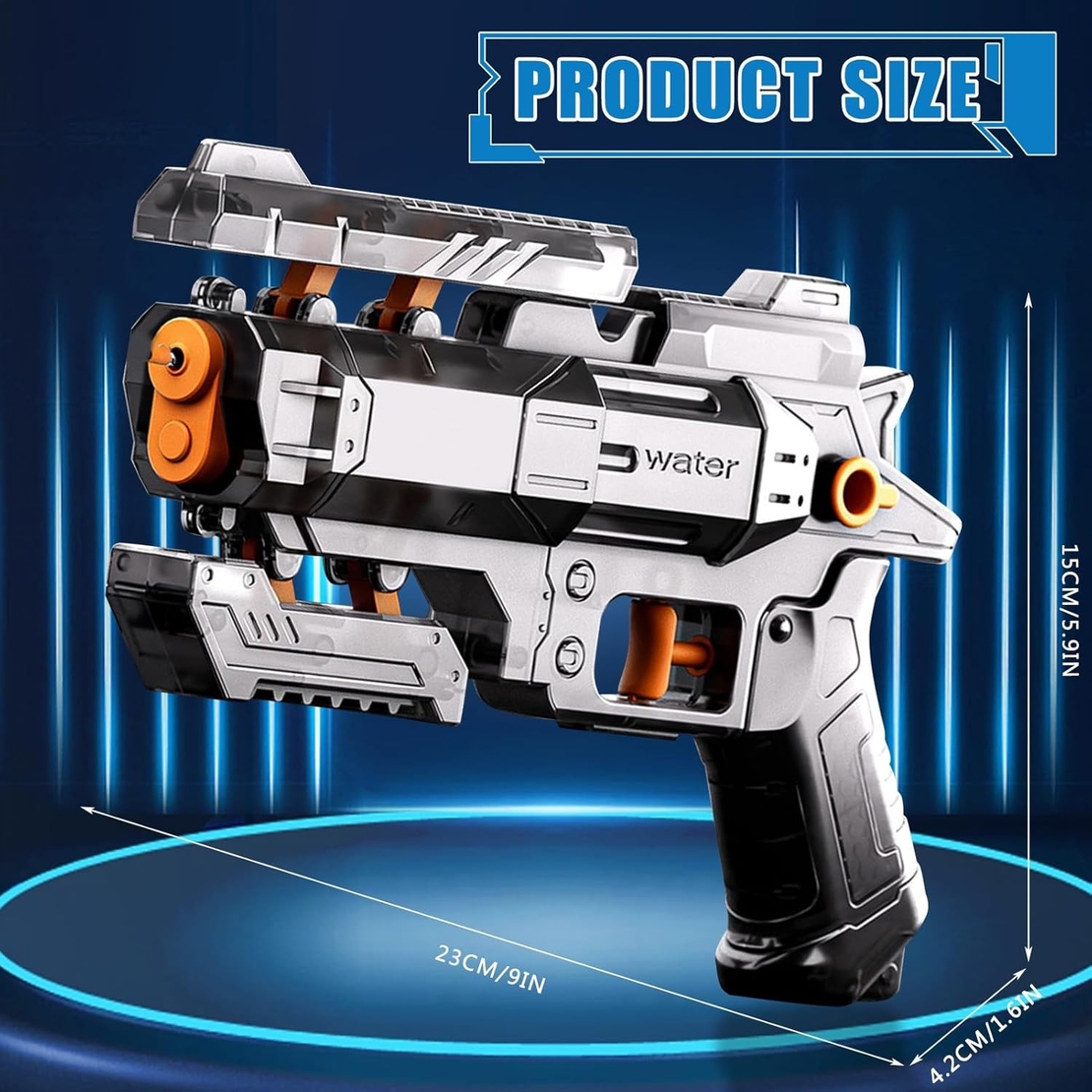 Pistol Manual cu Apa, Flippy, Jucarie Pistol cu Apa Sigur Pentru Copii, Design Nou S-Shooter Atractiv, 23 x 14.5 cm, Negru Transparent