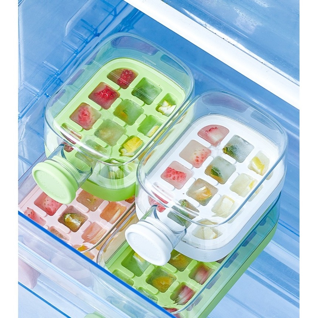 Forma de Gheata, Flippy, 2in1, Tip Sticla cu Pai, 500 ml, 12 Cuburi, 16.3 x 10.8 x 8 cm, Roz