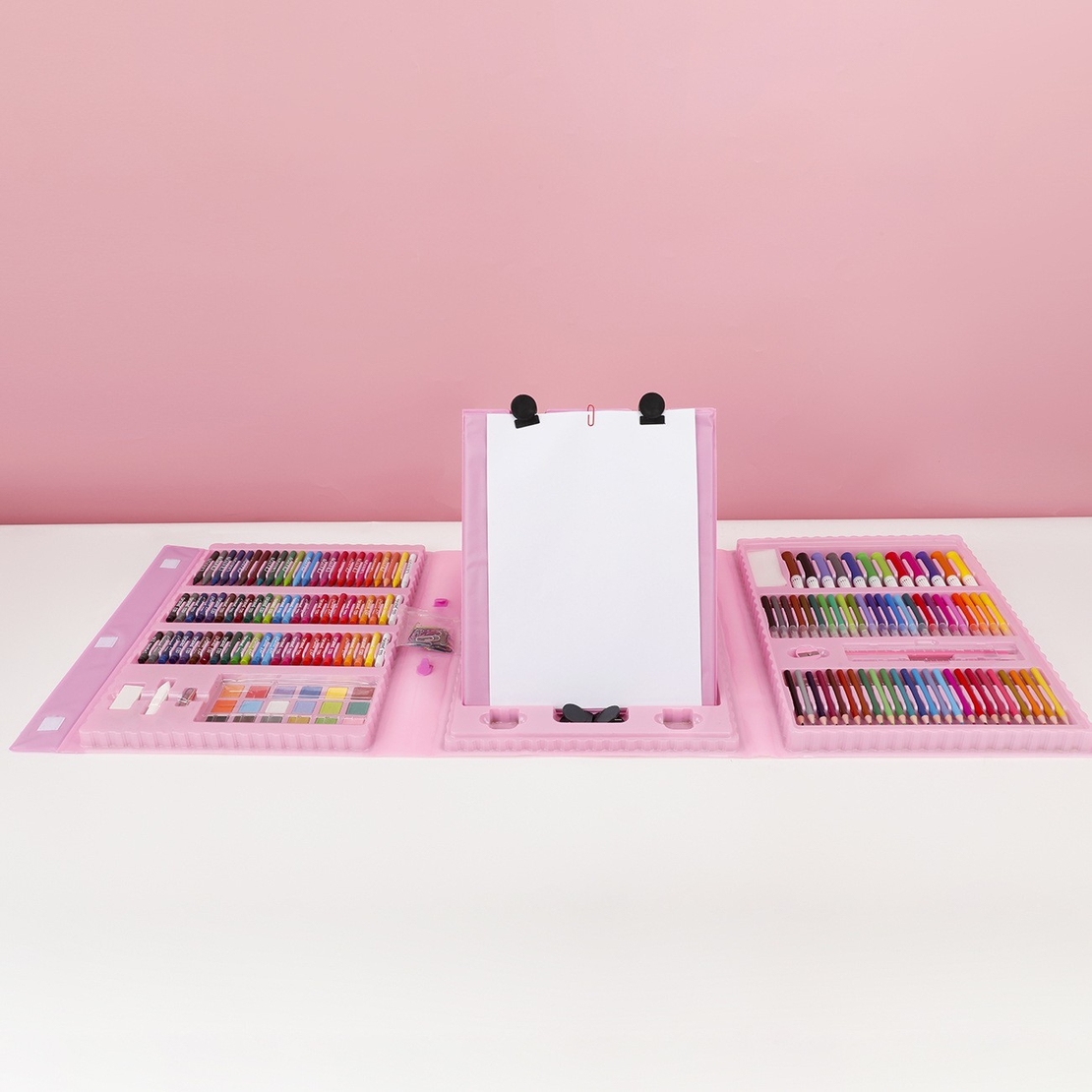 Set 208 Piese, Complet pentru Pictura si Desen, Flippy, Tip Servieta, 3-12 Ani, 32 x 27 x 5 cm, Roz