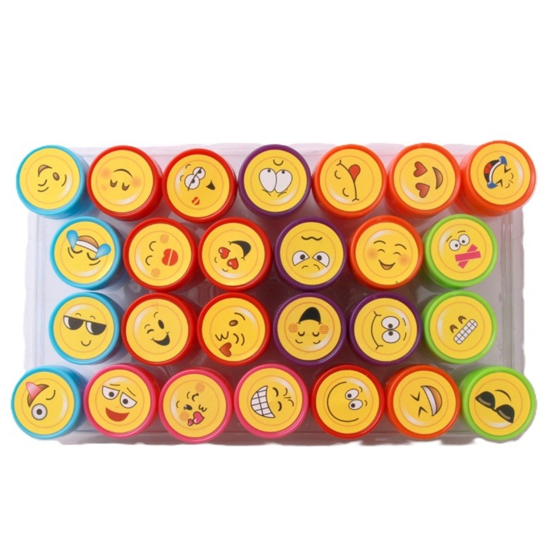 Set 26 Stampile, Flippy, pentru Copii 4-6 Ani, Model Fete Zambitoare Emoji, 20 x 10 x 2 cm, Multicolor