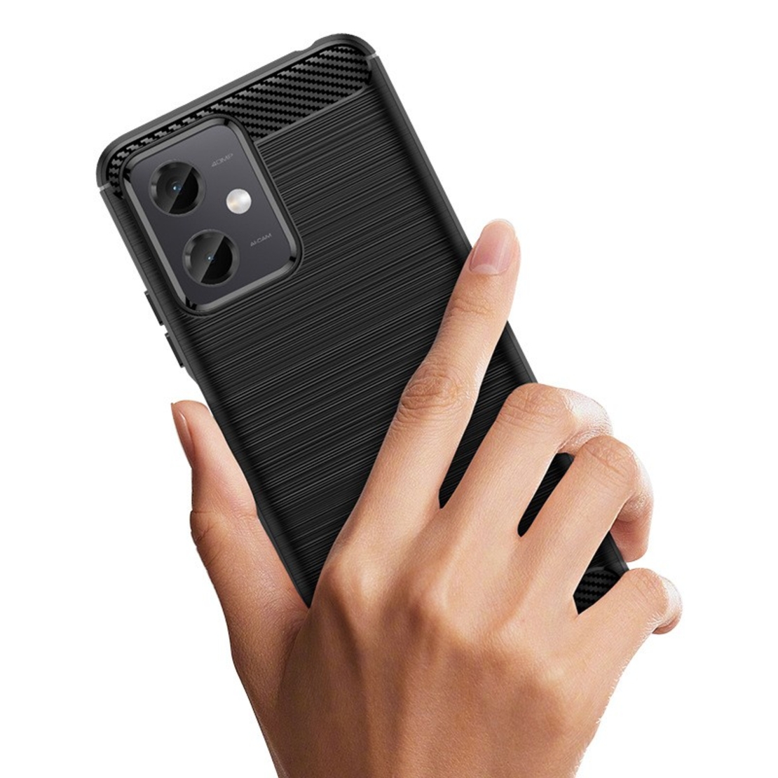 Husa Protectie pentru Xiaomi Redmi Note 12 5G, Flippy, din Silicon TPU Moale, Textura Periat, Anti Cadere, cu Element Carbon, Negru