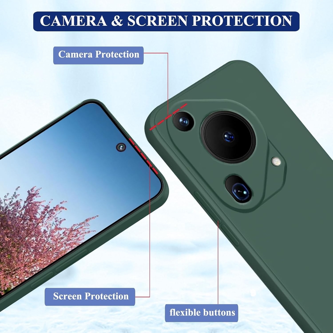 Husa de Protectie, Flippy, pentru Huawei Pura 70 Pro, Liquid Silicone, cu Microfibra pe Interior, Protectie Antisoc, Compatibil Incarcare Wireless, Verde