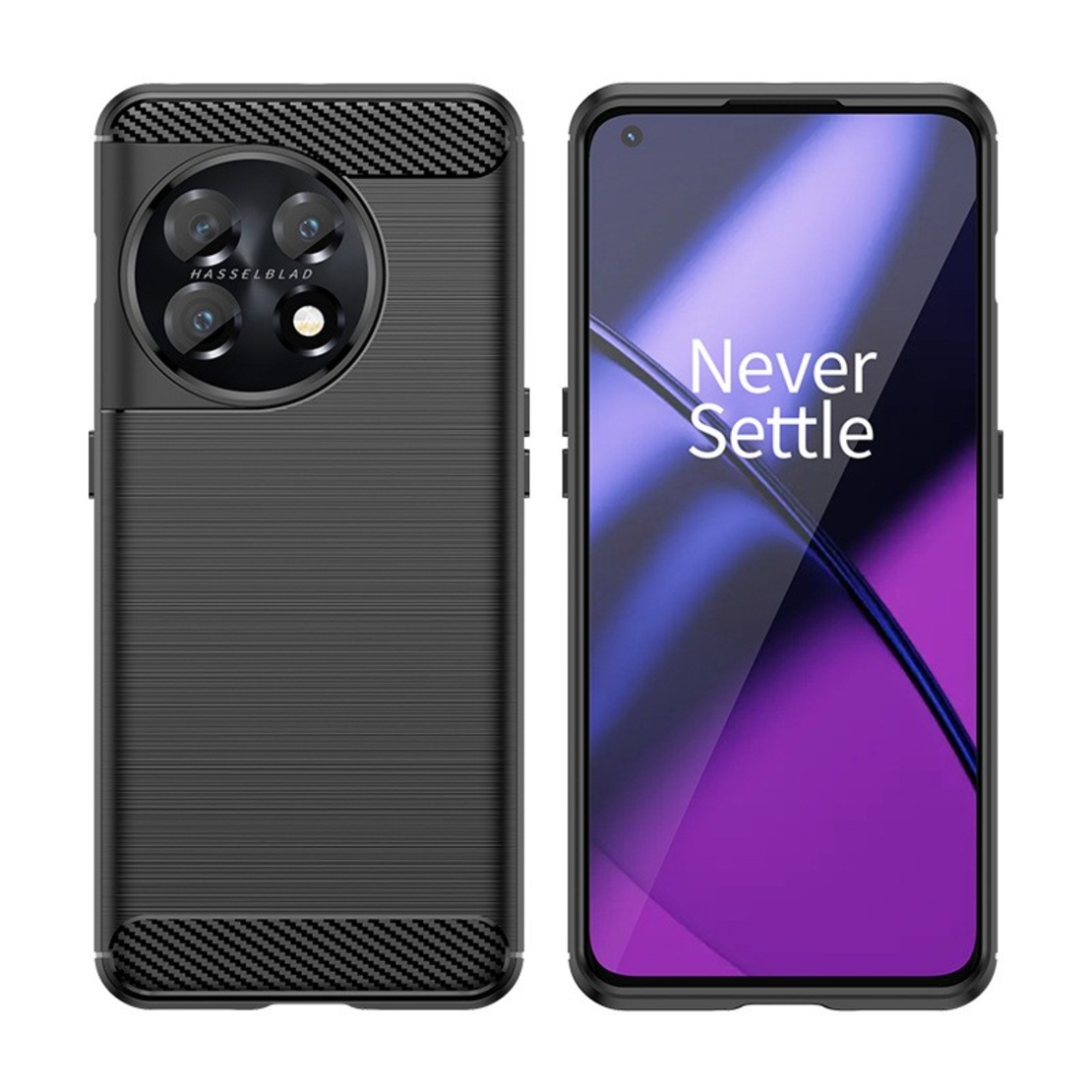 Husa Protectie pentru OnePlus 11, Flippy, din Silicon TPU Moale, Textura Periat, Anti Cadere, cu Element Carbon, Negru