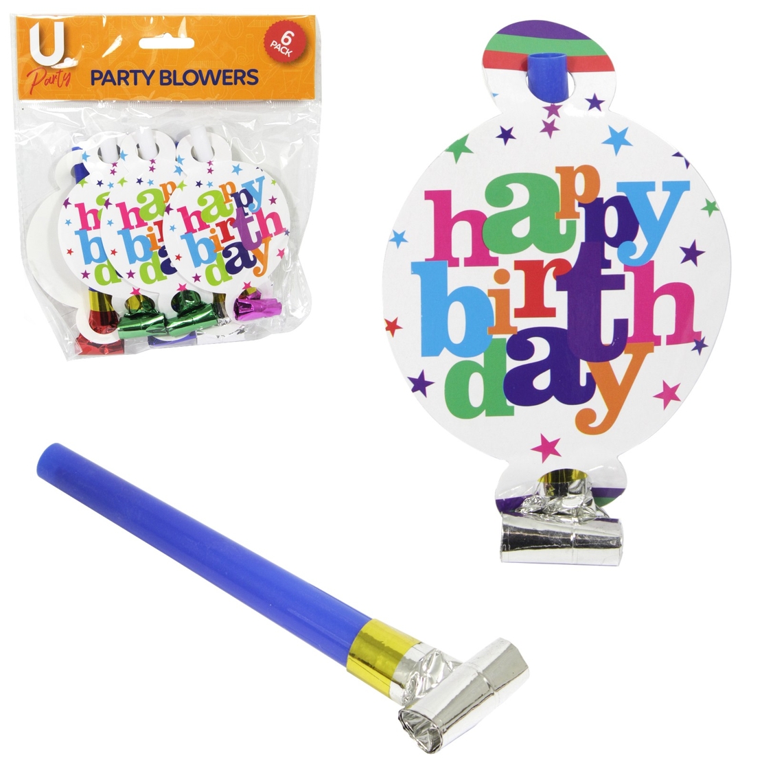 Set 6 Suflatori, Flippy, Colectia Happy Birthday, 19 x 11 cm, din Carton/Plastic/Hartie, Multicolor