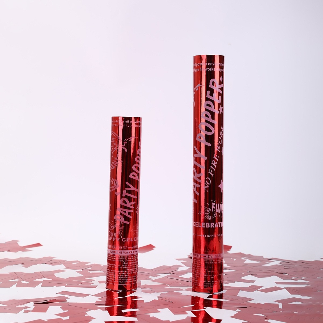 Tub de Confetti, Flippy, Party Popper, 30x5 cm, Confetii Lucioase Rezistente la Foc, Eliberare prin Rasucire, Rosu