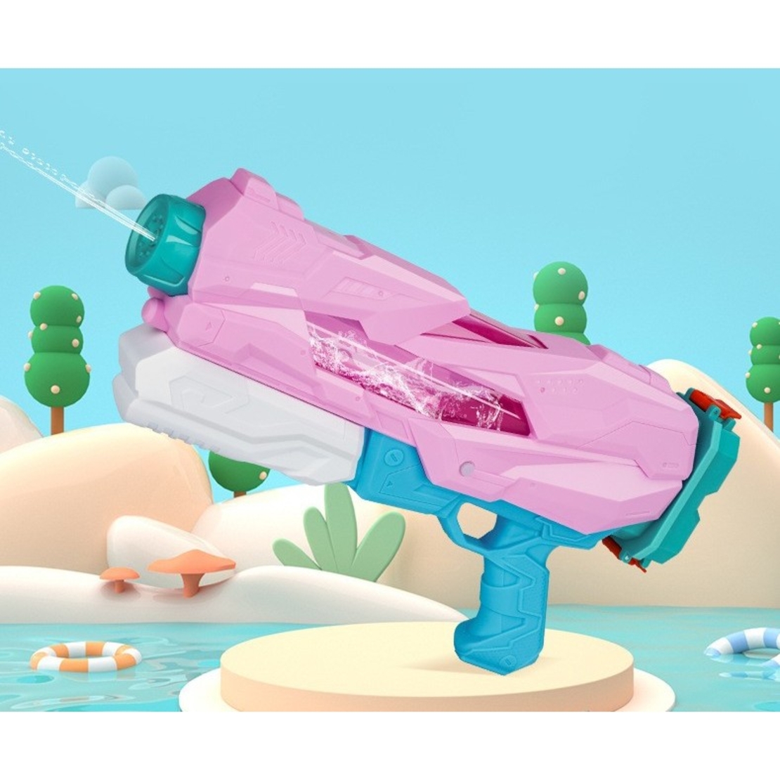 Pistol cu Apa pentru Copii, Rezervor, Pentru Piscina/Plaja, Flippy, 6ani+,  5 duze, Quick Fill, Roz, 800ML