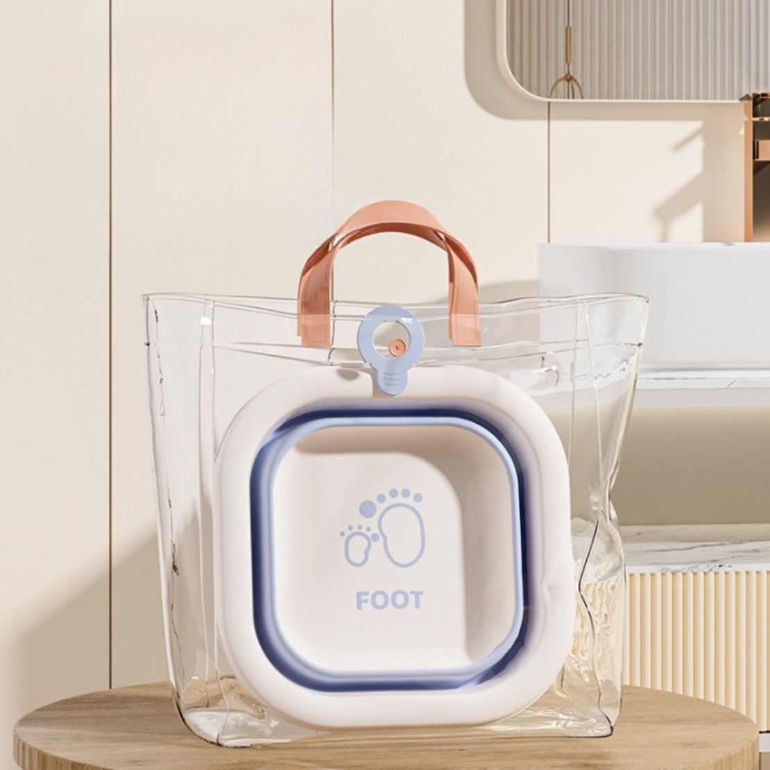 Cada Pliabila pentru Baie pentru Copii, Flippy, Cadita pentru Bebelusi, Model Patrat pentru Picioare, Albastru, 30x30x3.5 cm, 3.5 L