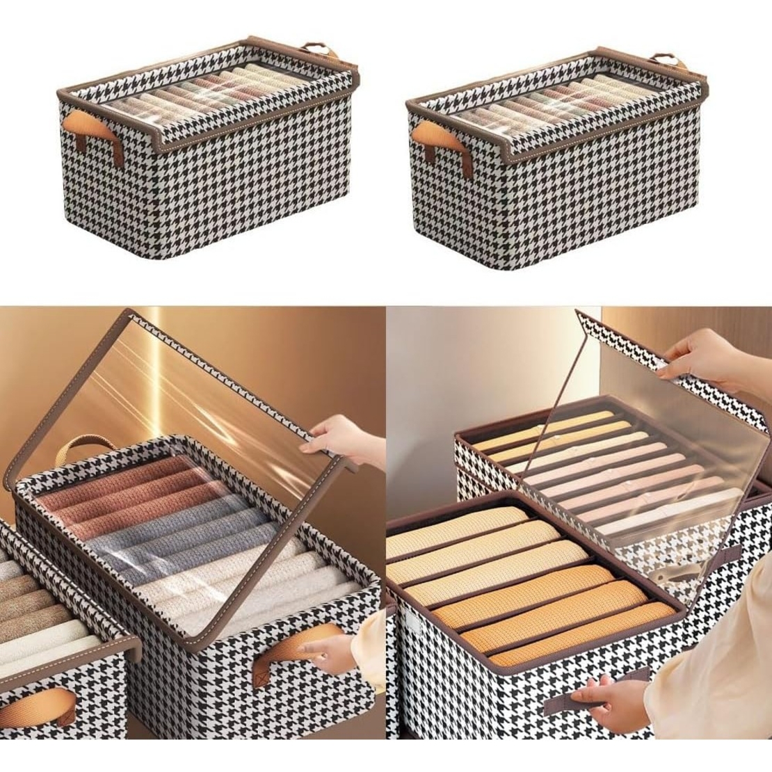 Cutie Depozitare, Flippy, Capac Transparent, Model In Carouri, Model Mic, Maro