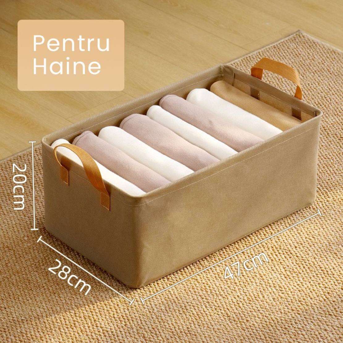 Cutie Depozitare Flippy, pentru Haine, lucruri, din Textil cu Cadru Metalic, Manere Laterale, forma Dreptunghiulara, 47 x 28 x 20 cm, volum 26 L, Kaki