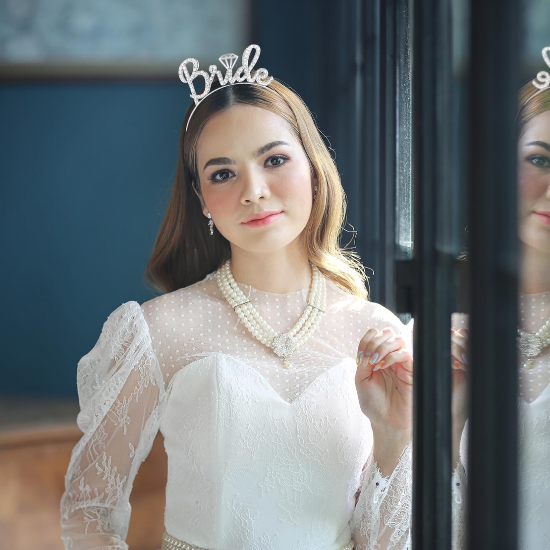 Coronita pentru Mireasa, Flippy, Model Bride, cu Cristale, Marime Universala, 12.5 x 14.5 cm, Alb