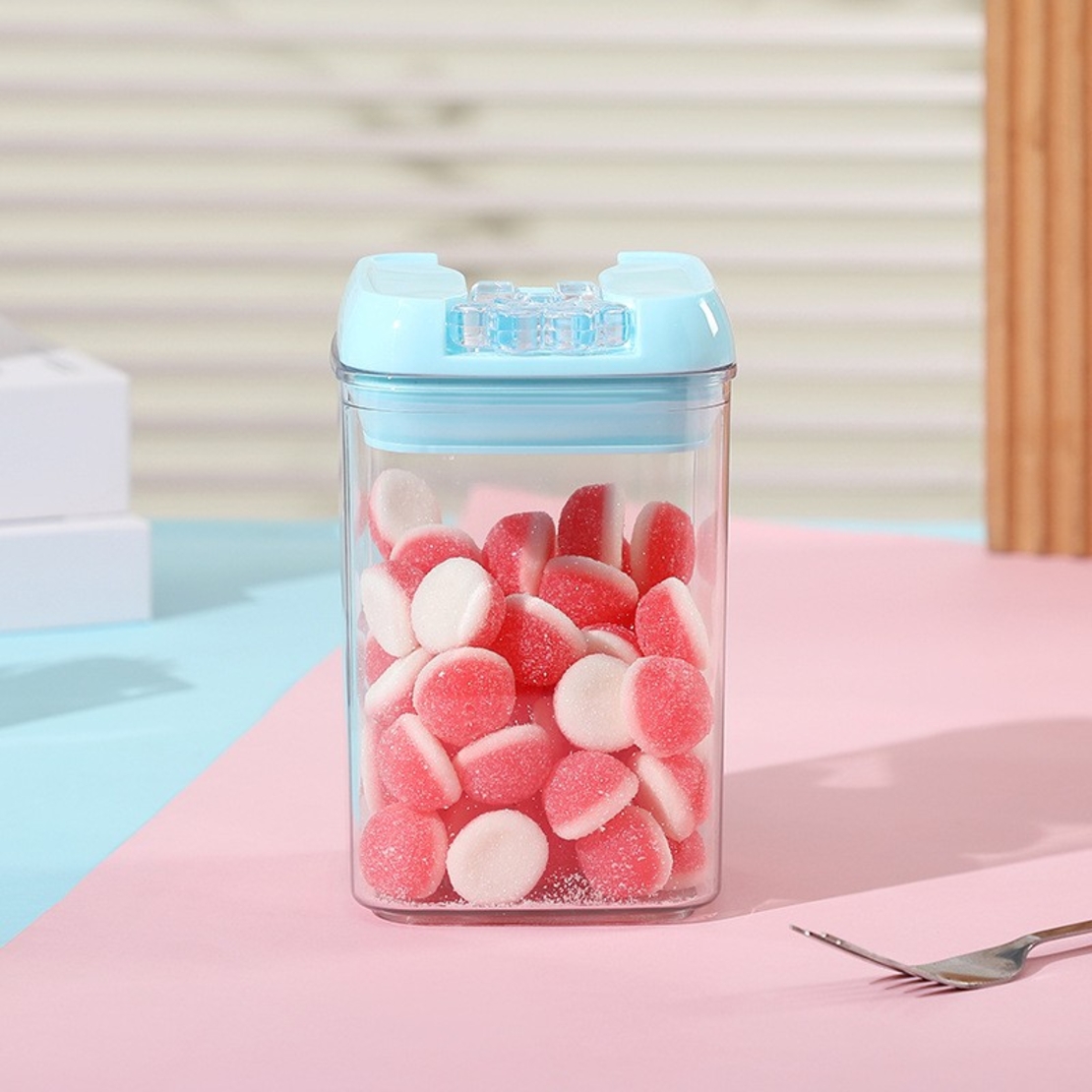 Set 5 Cutii de Depozitare Alimente, Flippy, 1 x 500ml, 2 x 800ml, 1 x 1200ml, 1 x 1900ml, Capac Albastru, din PP+PET, Inchidere Ermetica, Transparent