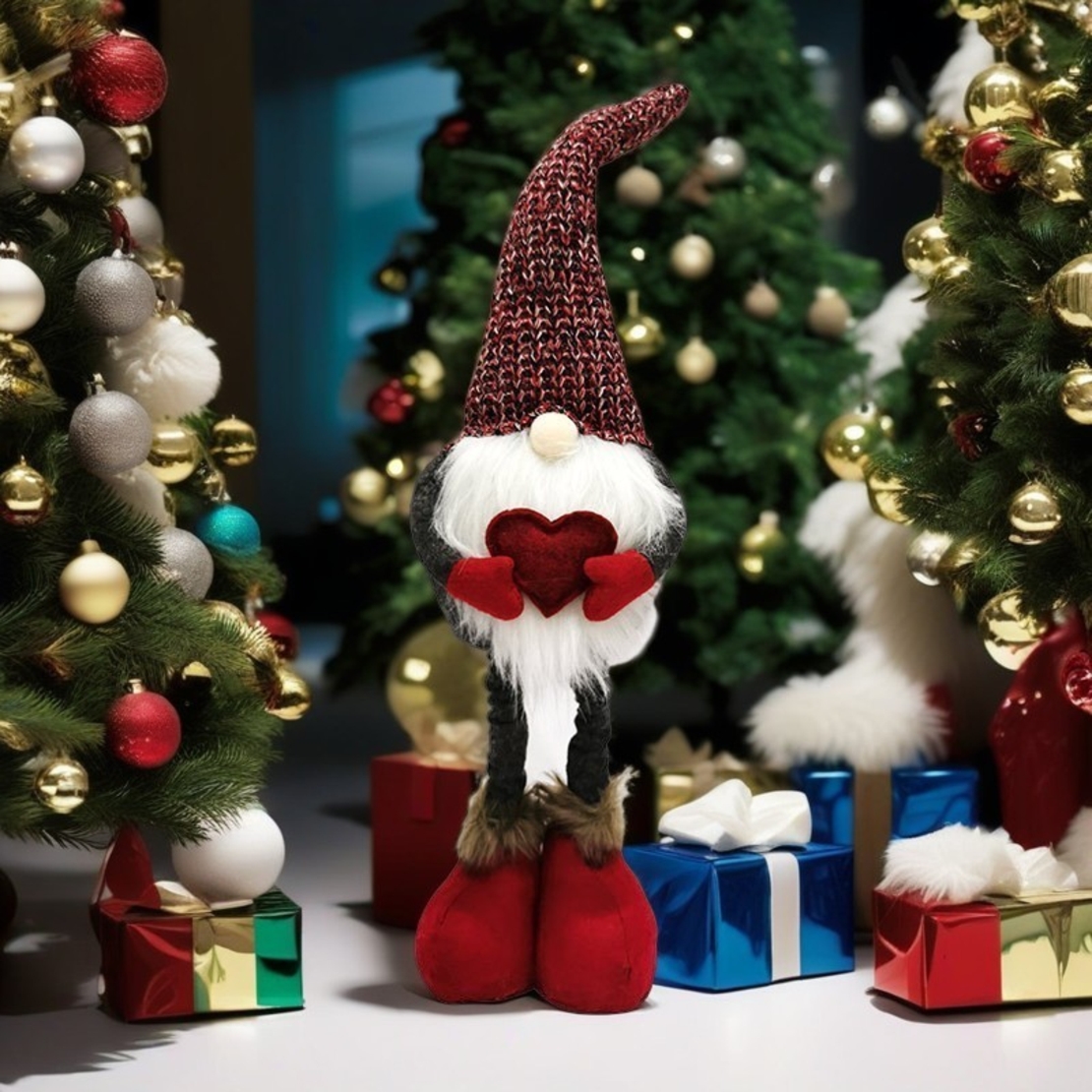 Figurina Decorativa, Pentru Craciun, Flippy, Spiridus, Omul Padurii Indragostit, Picioare Telescopice, Inaltime reglabila 42 - 52 cm, Rosu