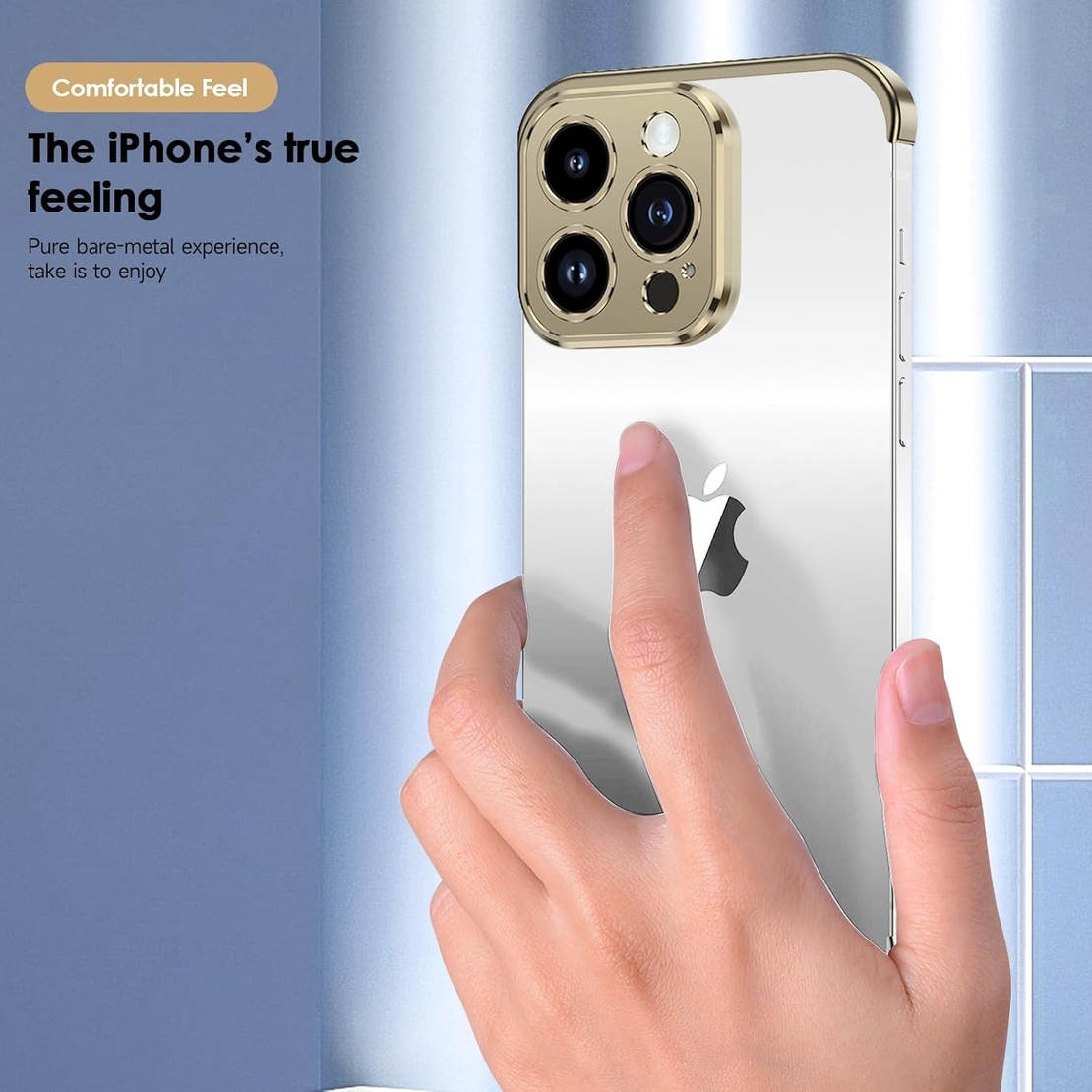 Husa Metalica Edgeless Compatibila cu iPhone 16, Flippy, Protectie pentru Colturi si Camera, Aliaj Aluminiu, Antisoc, Antizgariere, Auriu