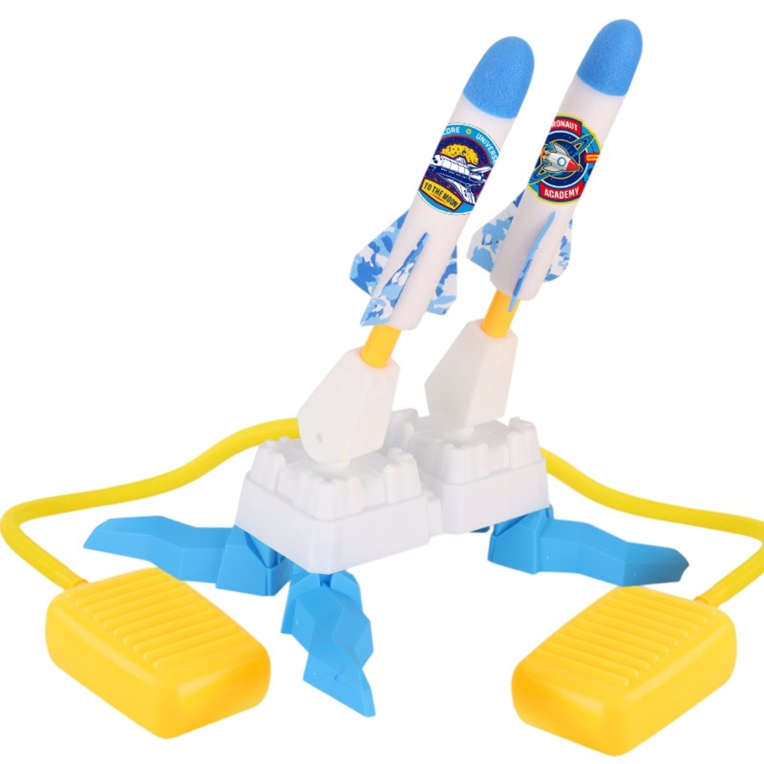 Jucarie pentru Copii, Flippy, Lansator de Rachete cu Piciorul, Doua Lansatoare, 6 Rachete Fara Lumini, 33x25x27 cm, Alb-Albastru