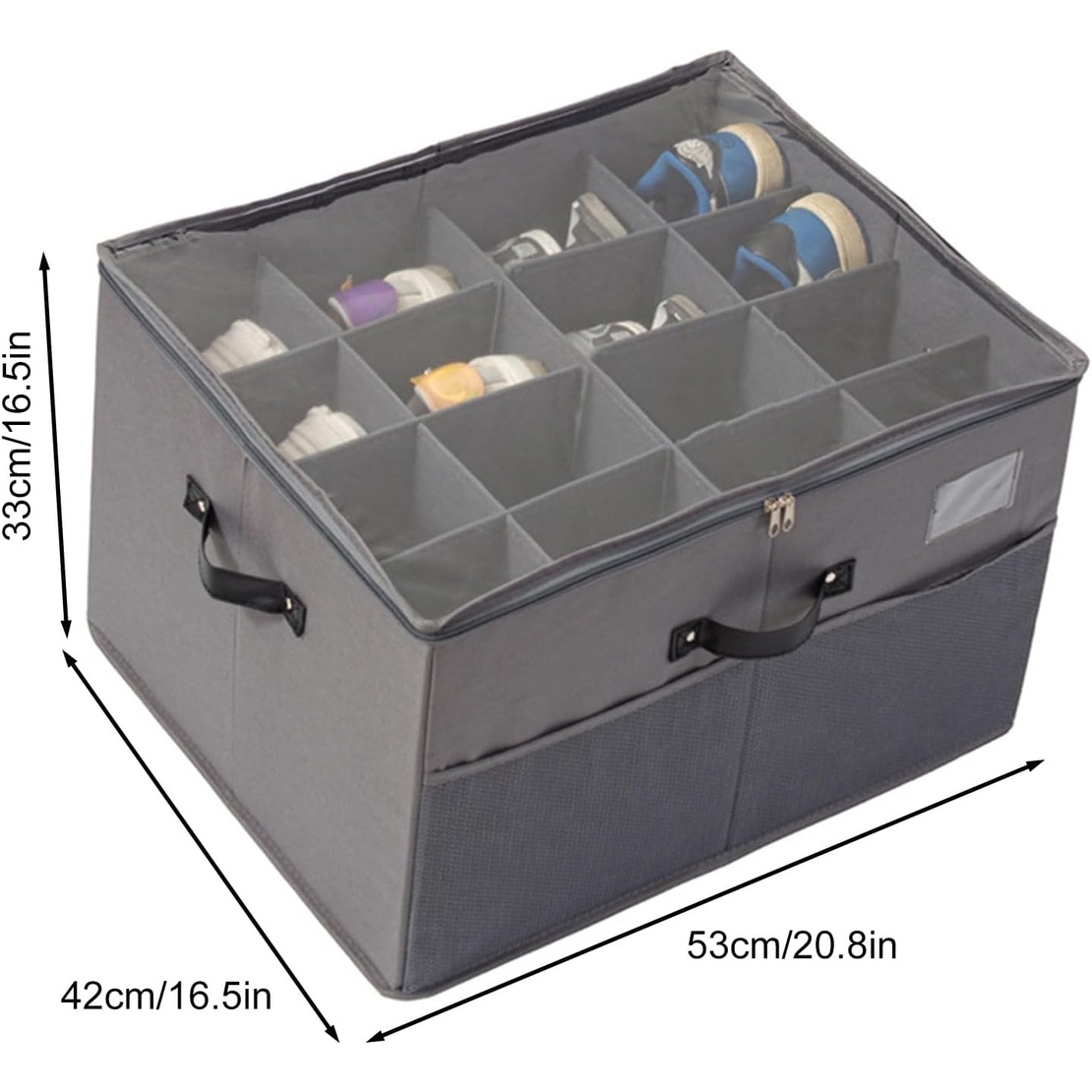 Cutie de Depozitare pentru Pantofi, Flippy, 53x42x33 cm, cu Capac Transparent si Fermoar, din Panza Oxford, Pliabila, Gri