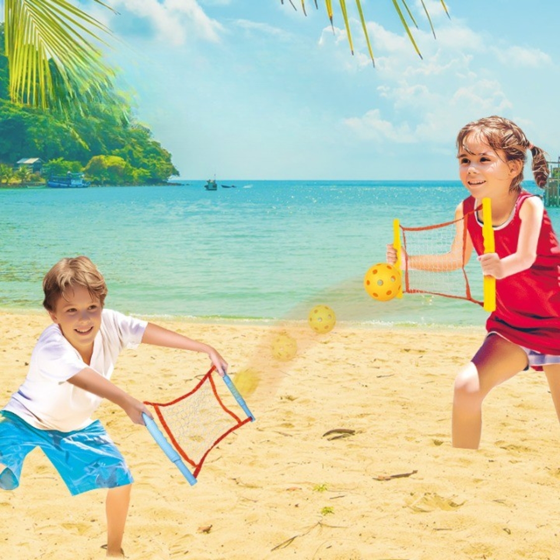 Joc Spikeball, Flippy, pentru Copii, Joc in 2, pentru Plaja, Parcuri, Interior, 2 Plase, 2 Mingi, Senzorial, Prinderea Mingii, 50x30 cm, Multicolor