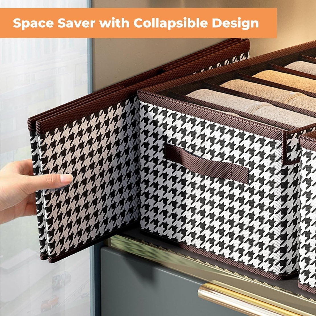 Cutie De Depozitare, Flippy, Pentru Haine, Lenjerie, Sosete Si Sutiene, Material Textil, 7 Compartimente, 44x30x20 cm, Culoare Alb-Negru