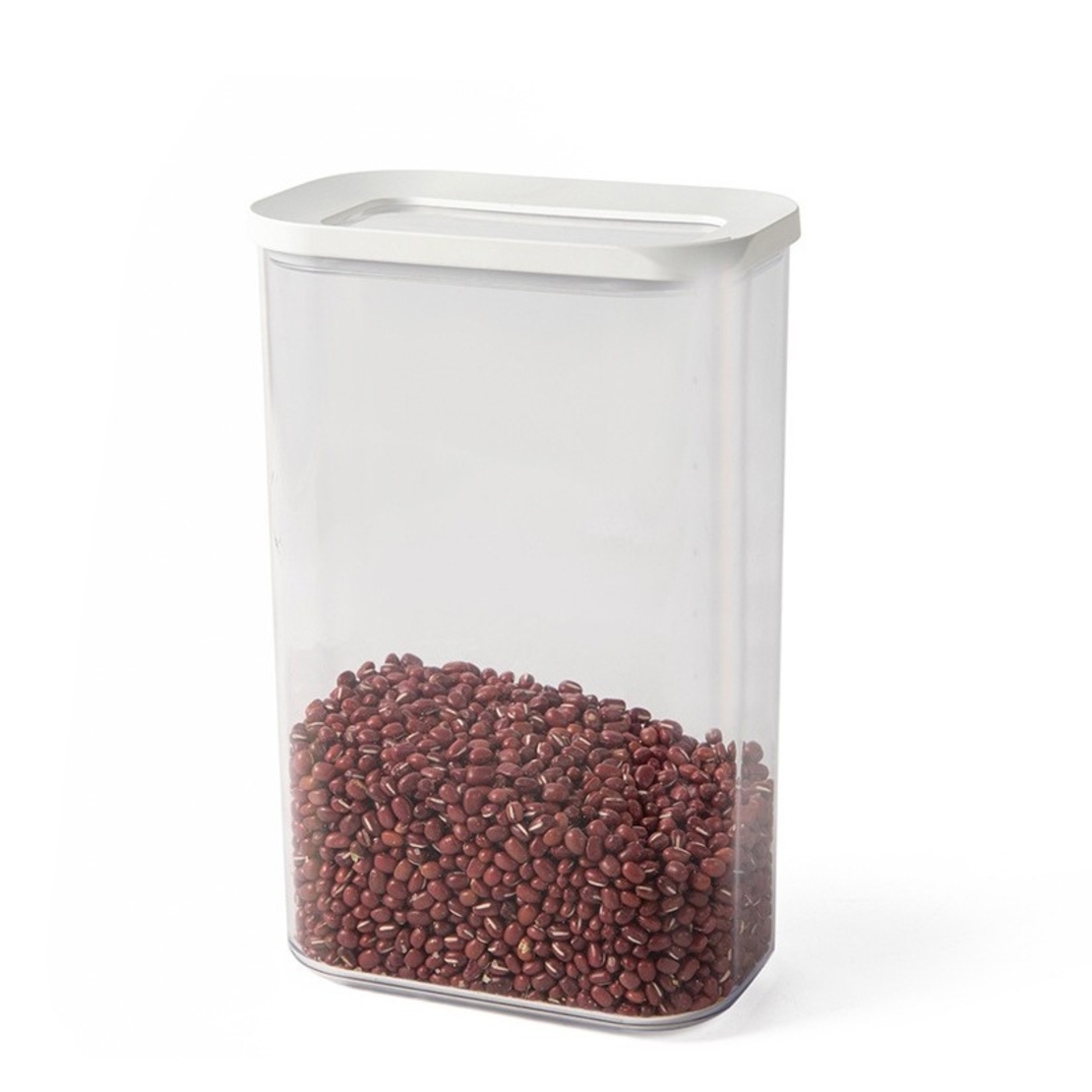 Set 5 Cutii de Depozitare Alimente, Flippy, Capac Alb, din ABS+Silicon, 23 x 15 x 27 cm, Transparent
