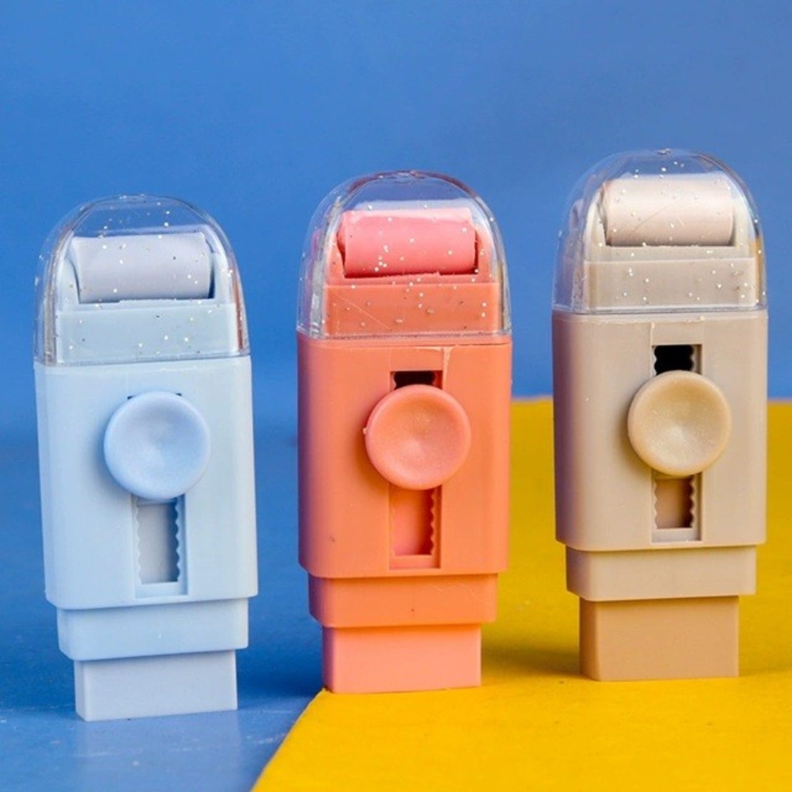 Radiera, Flippy, cu 2 Rezerve, Reglare Pull-Push, din Cauciuc, Kaki