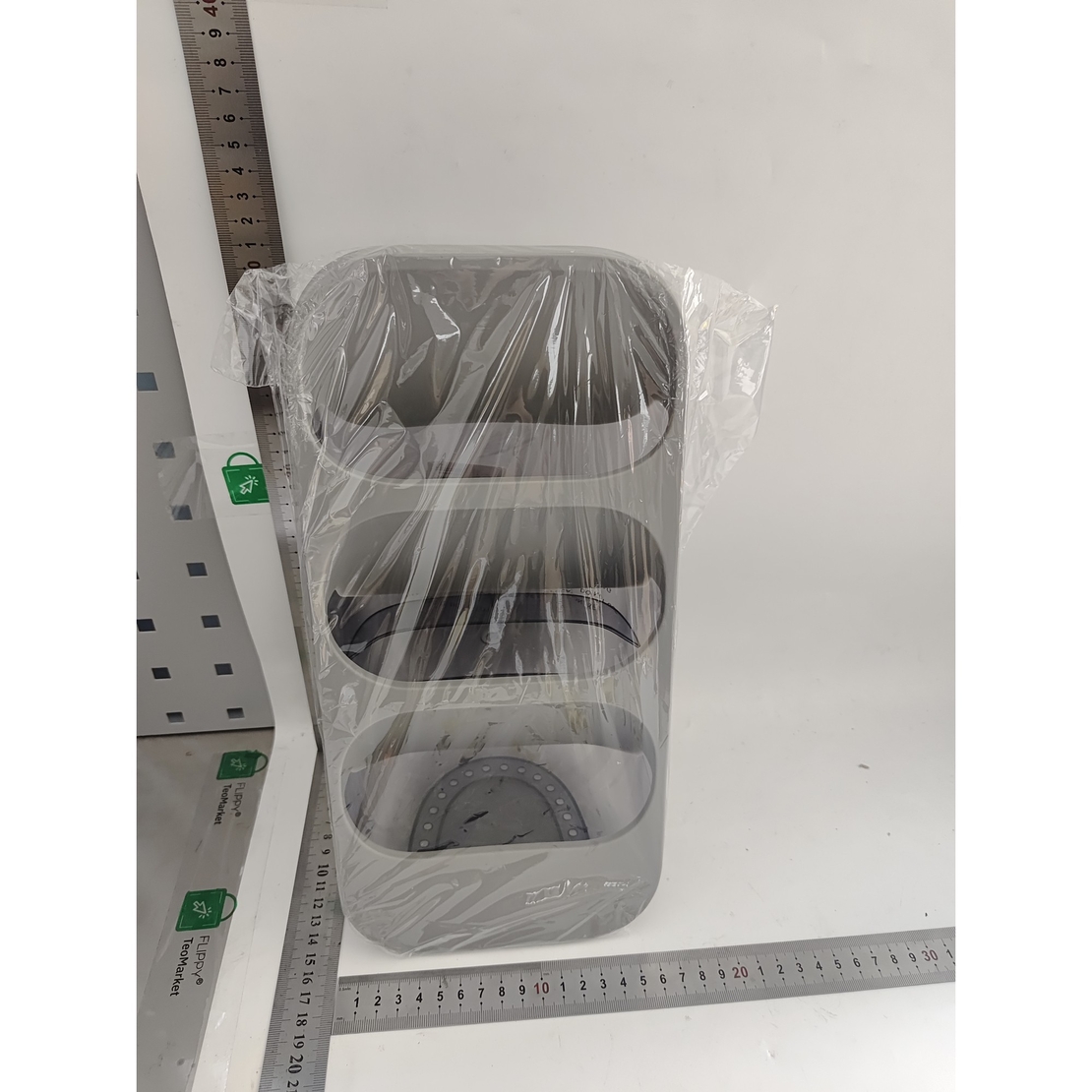 Suport - Organizator pentru Tacamuri, Flippy, 3 Compartimente, Suport pentru Cosmetica, Ustensile, Material PP Durabil, 33 x 16 x 15 cm Gri