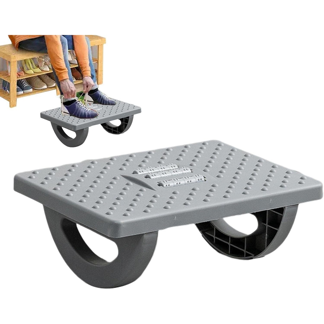 Suport Ergonimic pentru Picioare, Flippy, Plastic, cu Role de Masaj pentru Talpi, pentru Birou, Usor de Transportat, Detasabil, 33.5x24x12 cm, Gri