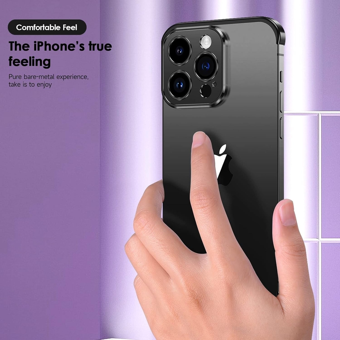 Husa Metalica Edgeless Compatibila cu iPhone 16 Plus, Flippy, Protectie pentru Colturi si Camera, Aliaj Aluminiu, Antisoc, Antizgariere, Negru