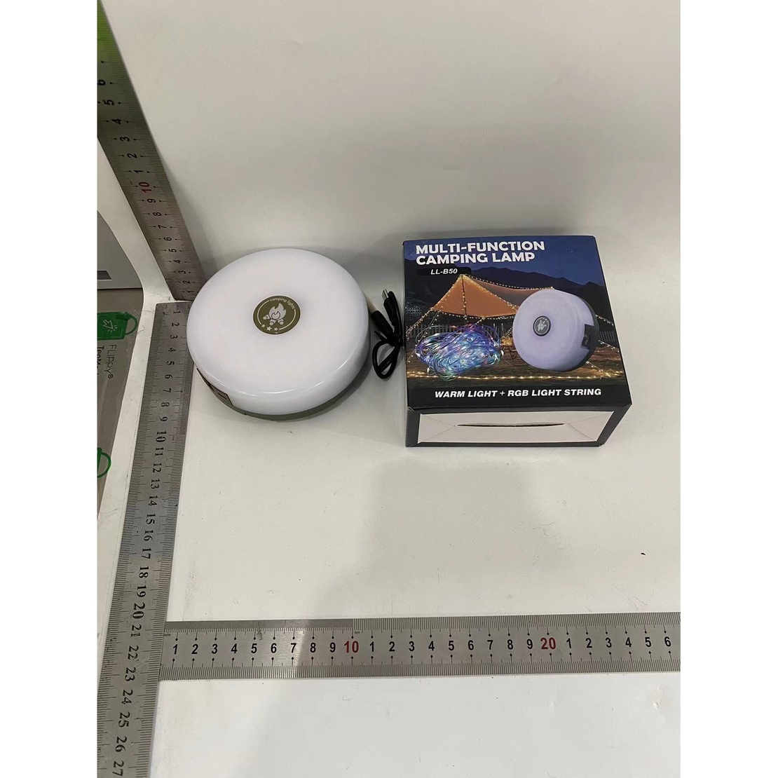 Lumină de camping LED încărcare USB, Flippy, șir colorat, pentru aer liber, cort, Distanta 10 metri, 1800mAH, 10.5x4.3 cm, Alb Verde