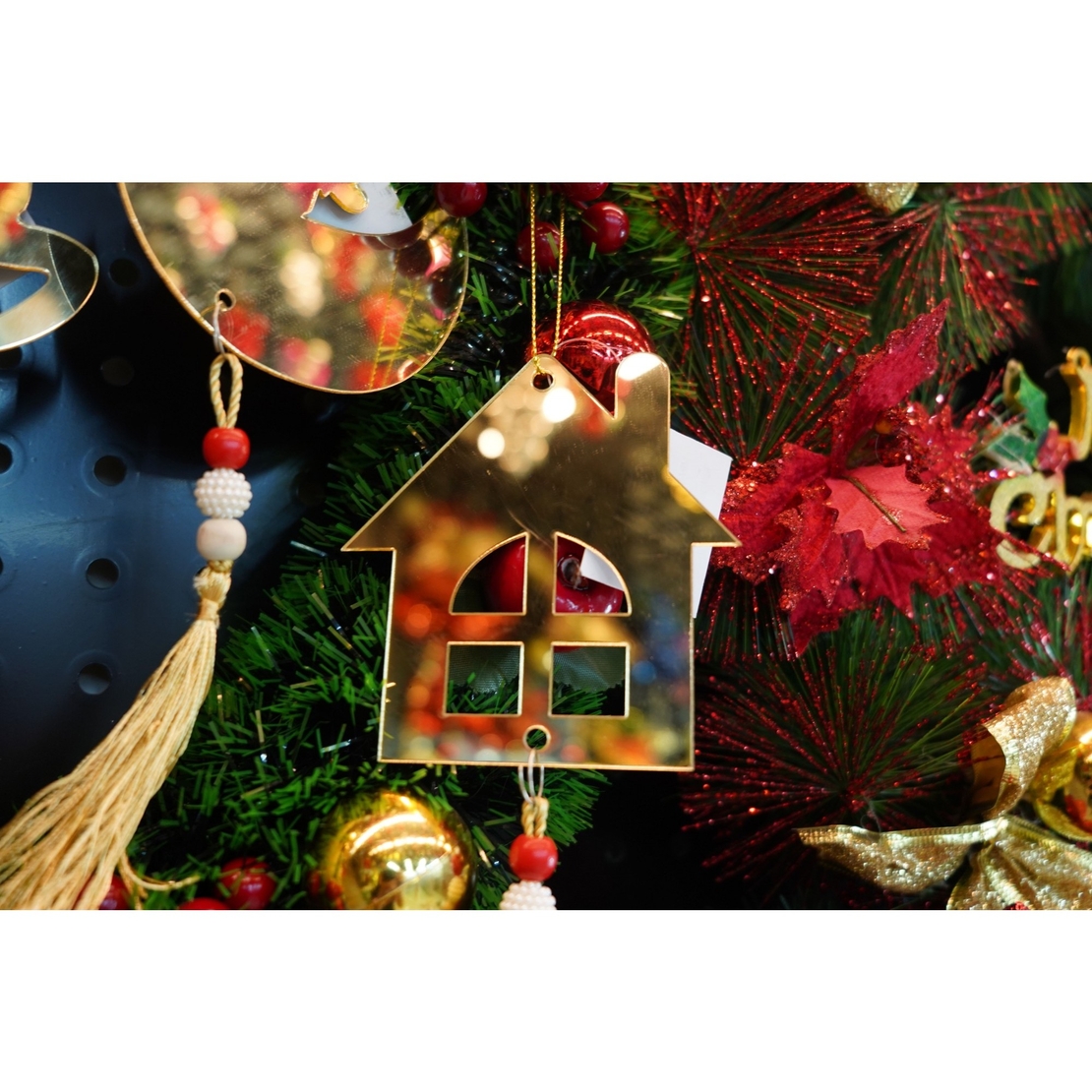 Ornament brad, Flippy, Casa, Auriu, Lucios, 10*25CM, Acril, Interior/ Exterior