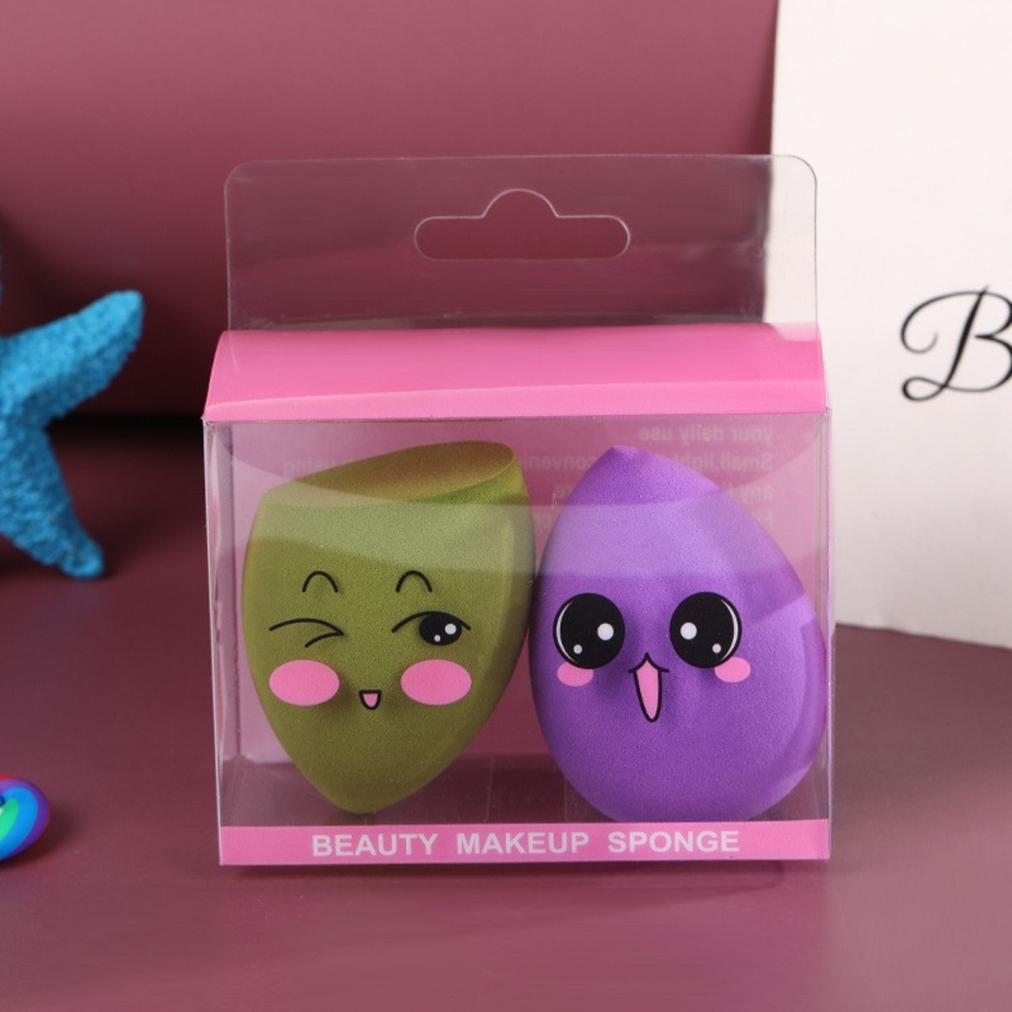 Set 2 Buretei de Machiaj, Flippy, Puternic Absorbant, Utilizare Umeda si Uscata, din Poliuretan, 4 x 6 cm, Multicolor