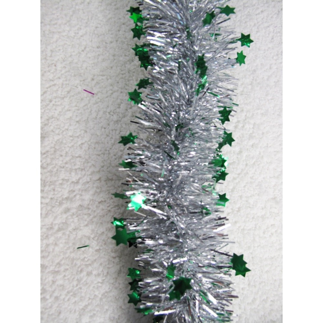 Beteala de Craciun cu LED, Flippy, 2 m, 5 cm Grosime, din PVC, Model cu Stelute, Artificiala, Verde/Argintiu