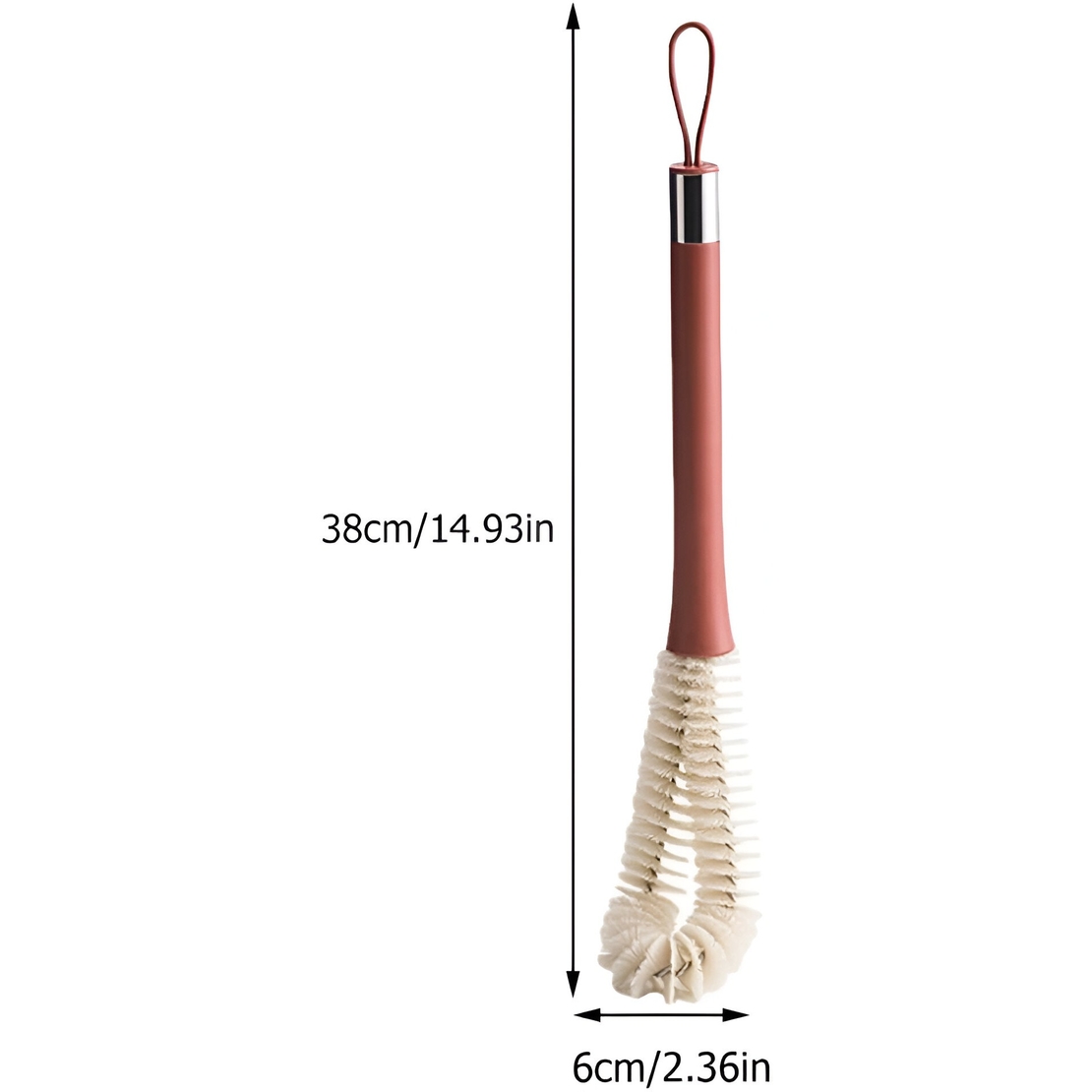 Perie de Curatat Pahare, Sticle, Biberoane, Flippy, cu Maner Lung, Uz Casnic, Silicon, Ergonomic, 3.9x5.4x38.5cm, Rosu