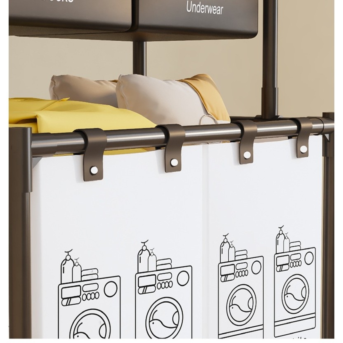 Cos de Rufe, Flippy, cu 2 Etaje, 2 Cosuri, Cadru de Otel Inoxidabil, 97x44x31 cm, Negru