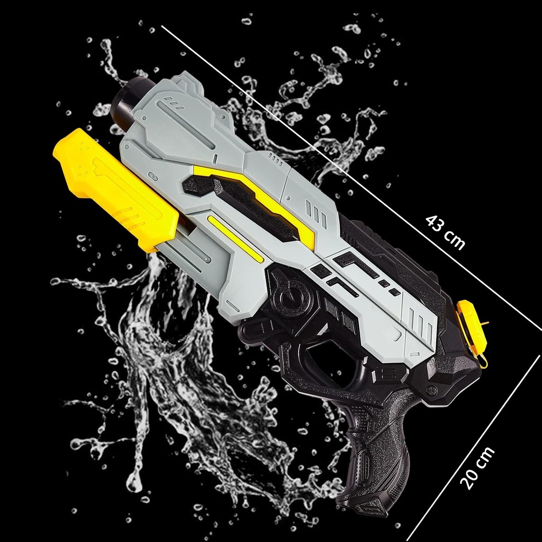 Pistol cu Apa de Inalta Presiune pentru Copii, Flippy, Jucarie Pistol cu Apa, Capacitate 1.5 L, 43 x 20 x 4 cm, Petrecerile de Vara, 4-12 Ani, Negru Gri