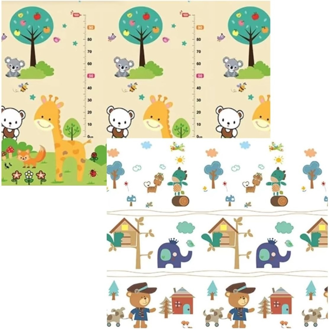 Covoras pentru Copii, Flippy, cu 2 Fete, Model ZOO/Ursulet, din XPE+PE, Impermeabil, Antiderapant, Protectie Termica, +3 Luni, Pliabil, 180 x 200 x 1.5 cm, Multicolor