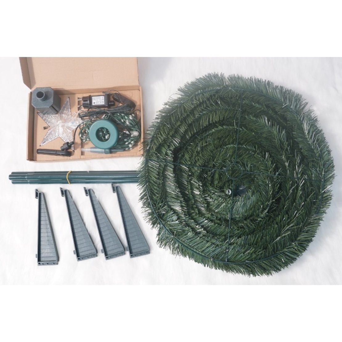 Brad artificial Pop-Up Flippy, cu instalatie integrata, Lumini RGB, Suport inclus, Stea luminata, 304 Led, 180 cm, Material PVC, Verde