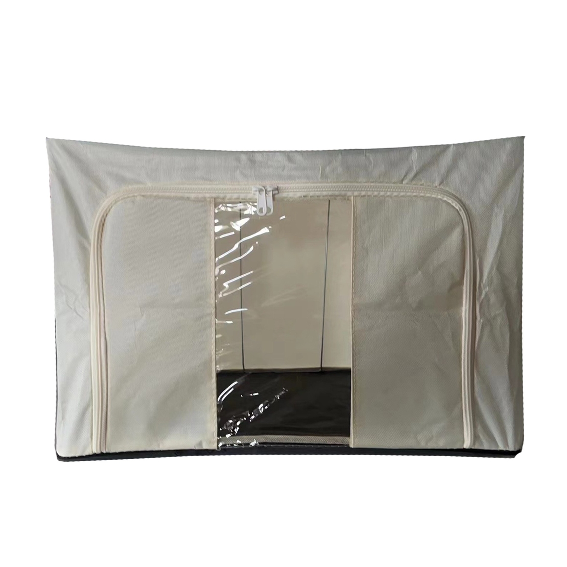 Cutie de depozitare Pliabila, Flippy, Cadru Metalic, cu fermoar, 100 L, material Textil, 60 x 42 x 40 cm, suport de baza din plastic stabil, Bej